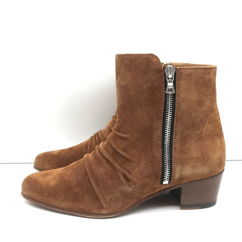 Amiri Ruched Ankle Boots Brown Suede Size 38.5 Side-Zip Booties