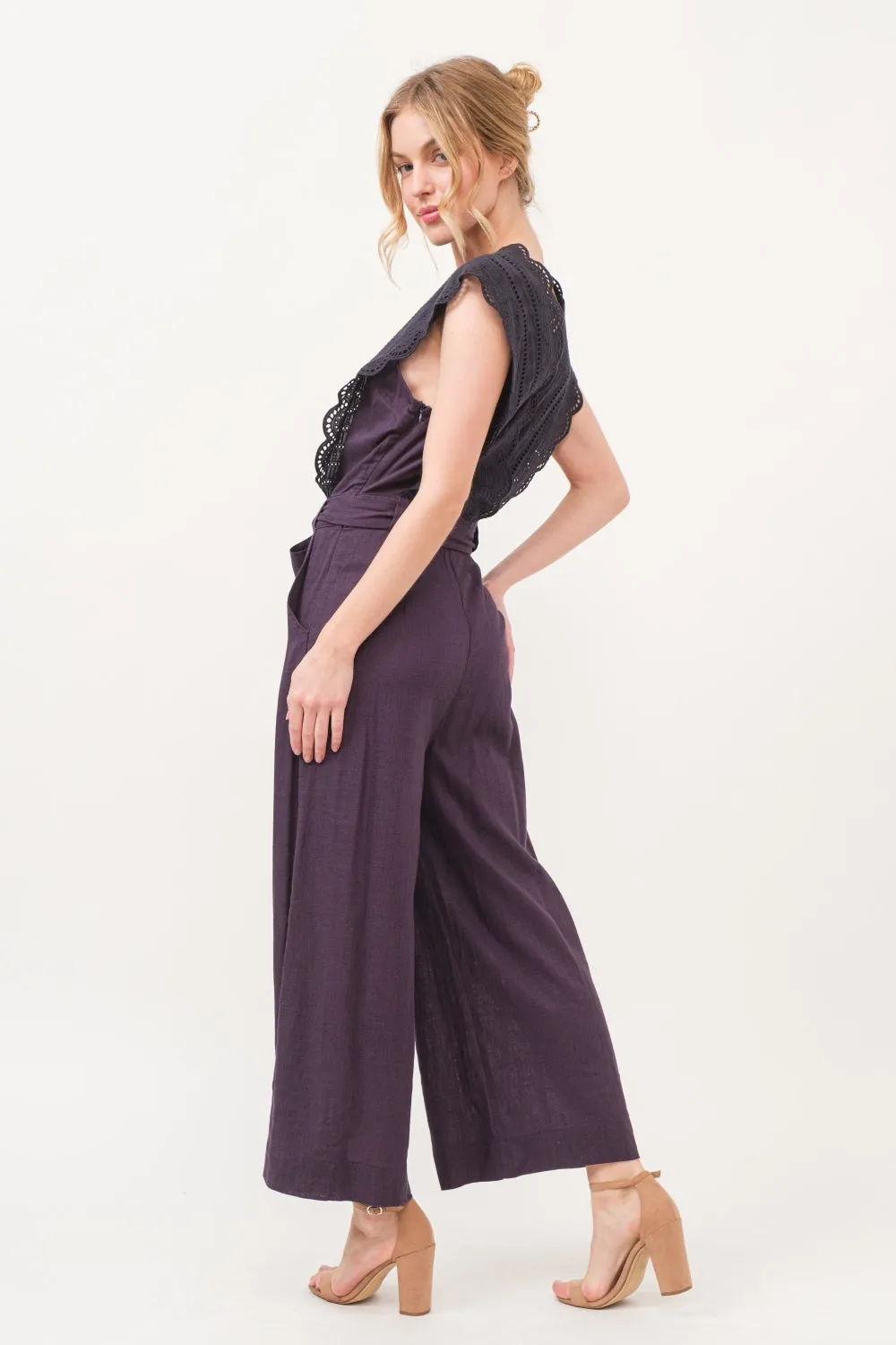 And The Why Laced Surplice Tie Waist Jumpsuit in Purple