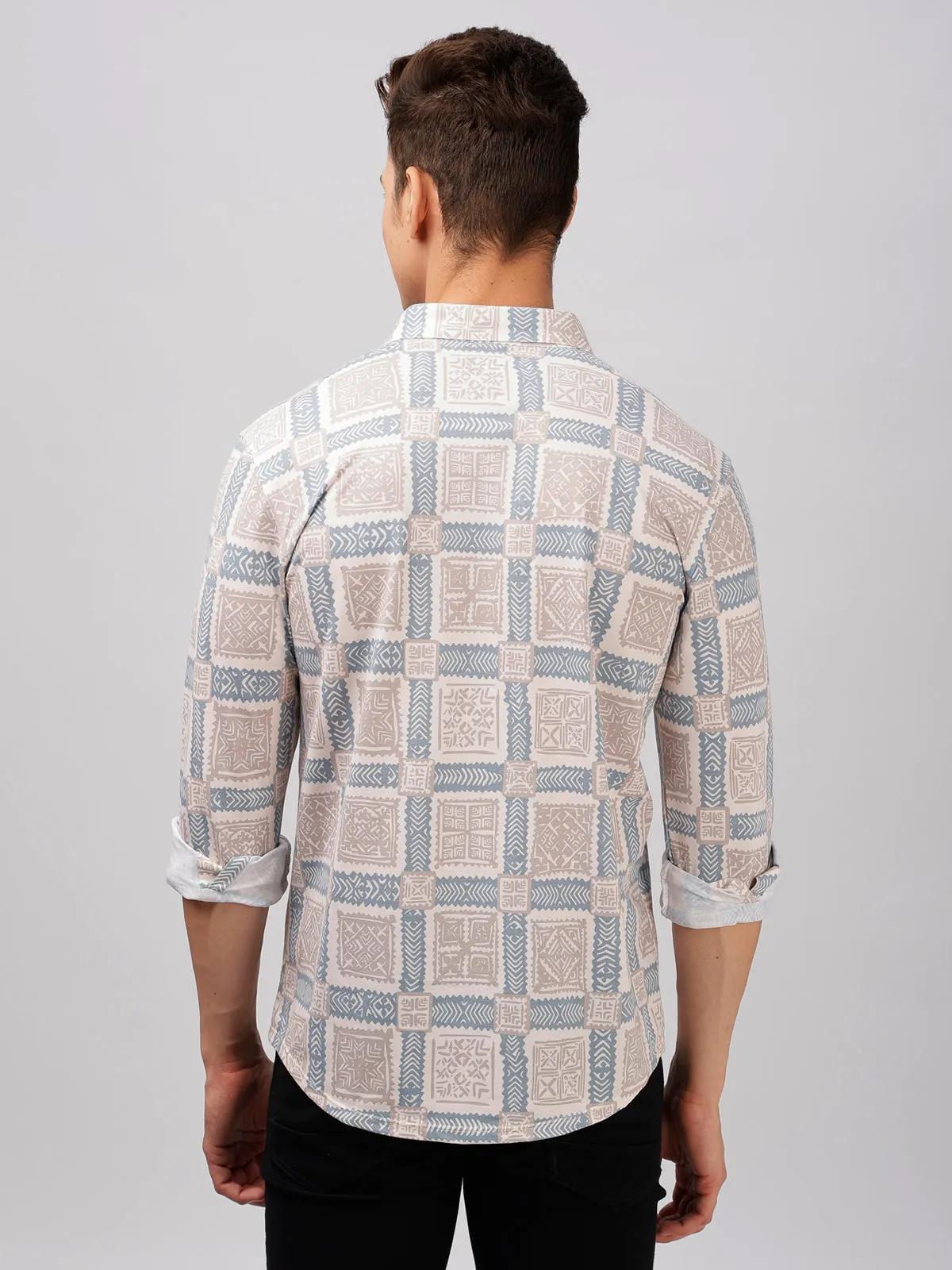 BULLMER Trendy Blue Regular Fit Printed Causal Full sleeve Shirt For Men.
