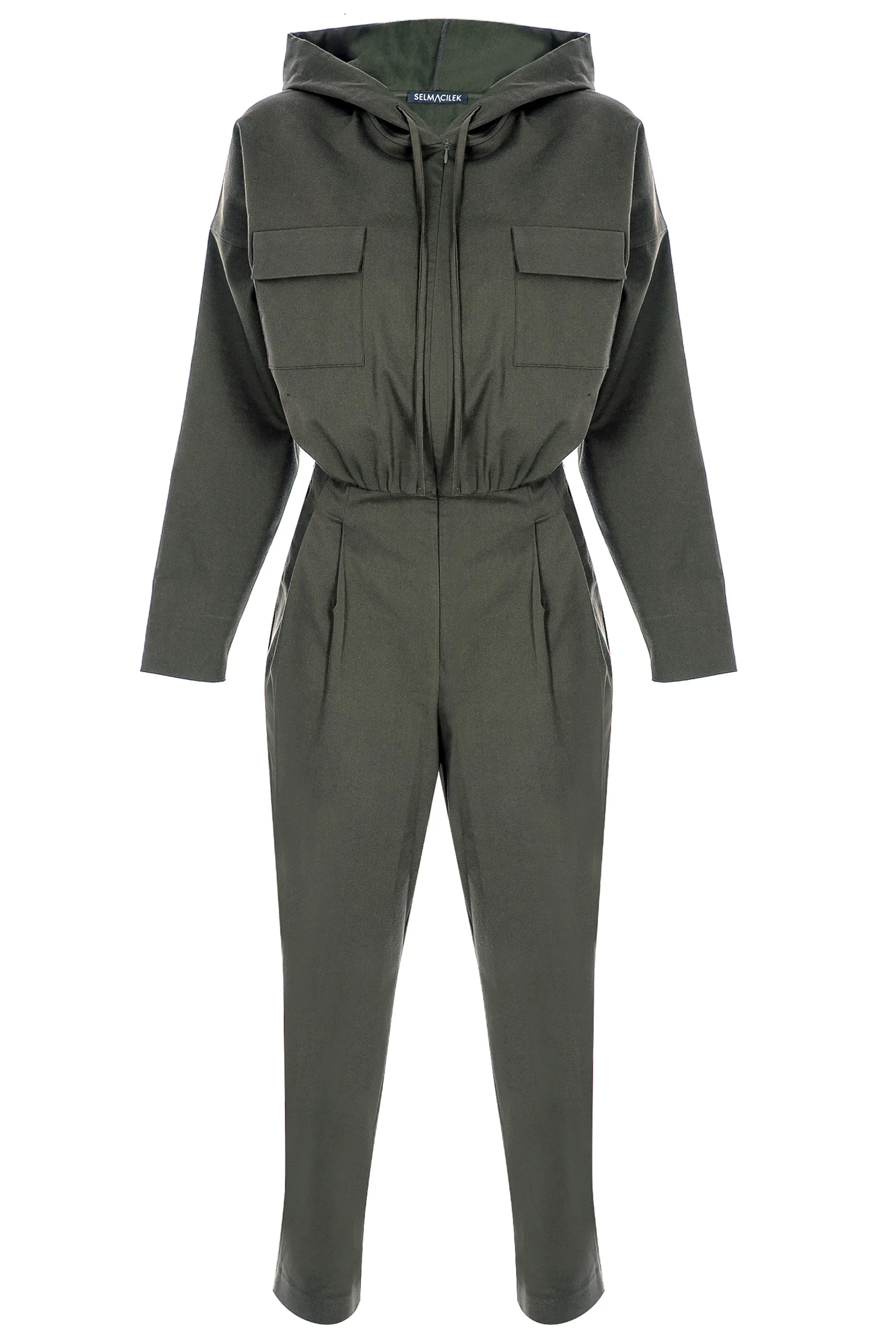 Khaki Long-Sleeved, Hooded Canvas Jumpsuit
