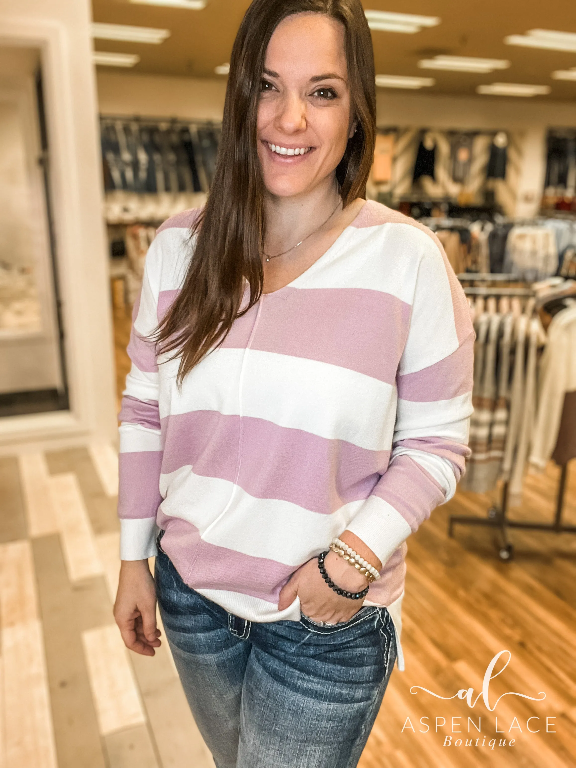 Mia Knit Sweater (Ivory & Lilac)