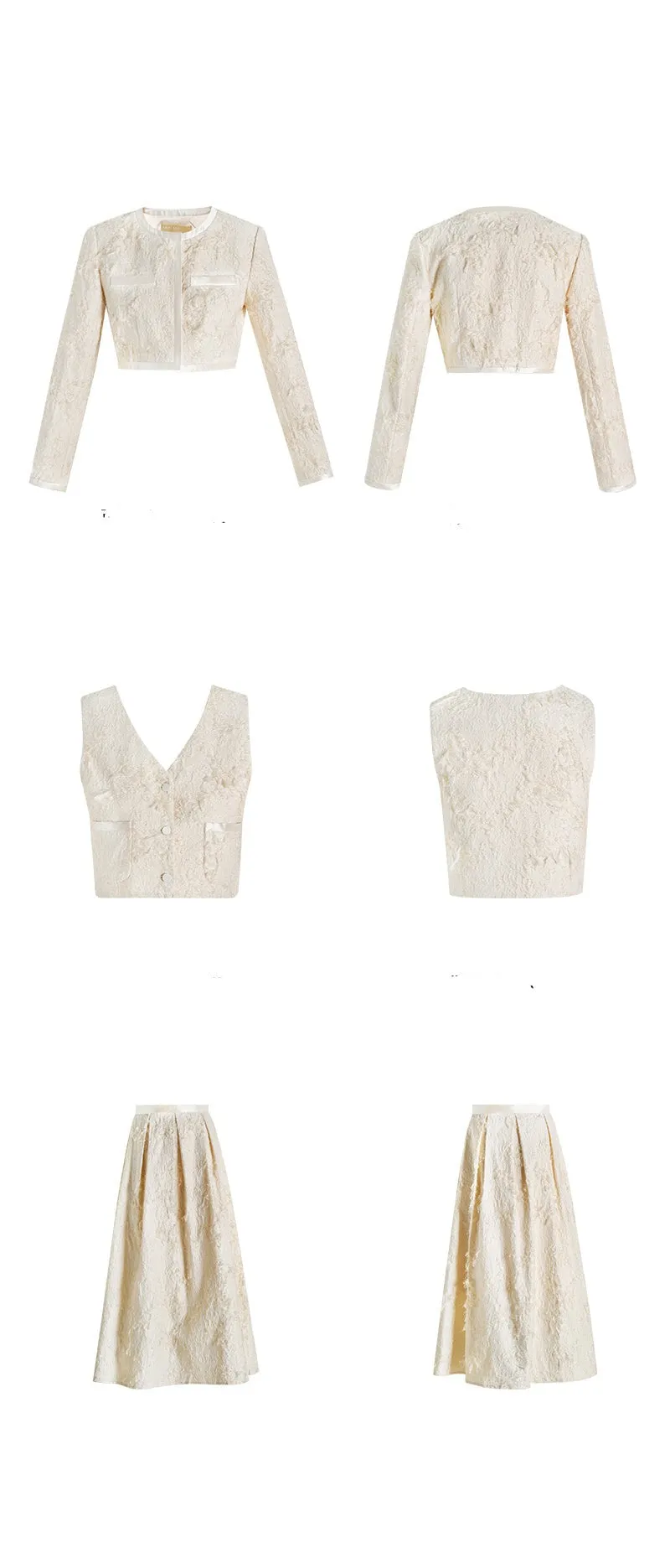 PURITY cocktail elegant three-dimensional jacquard short coat Three-piece set - Ruguu