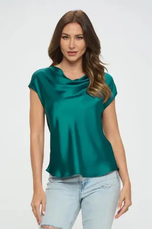 Renee C. Solid Satin Top With Cowl Neck. Fall Clearance!