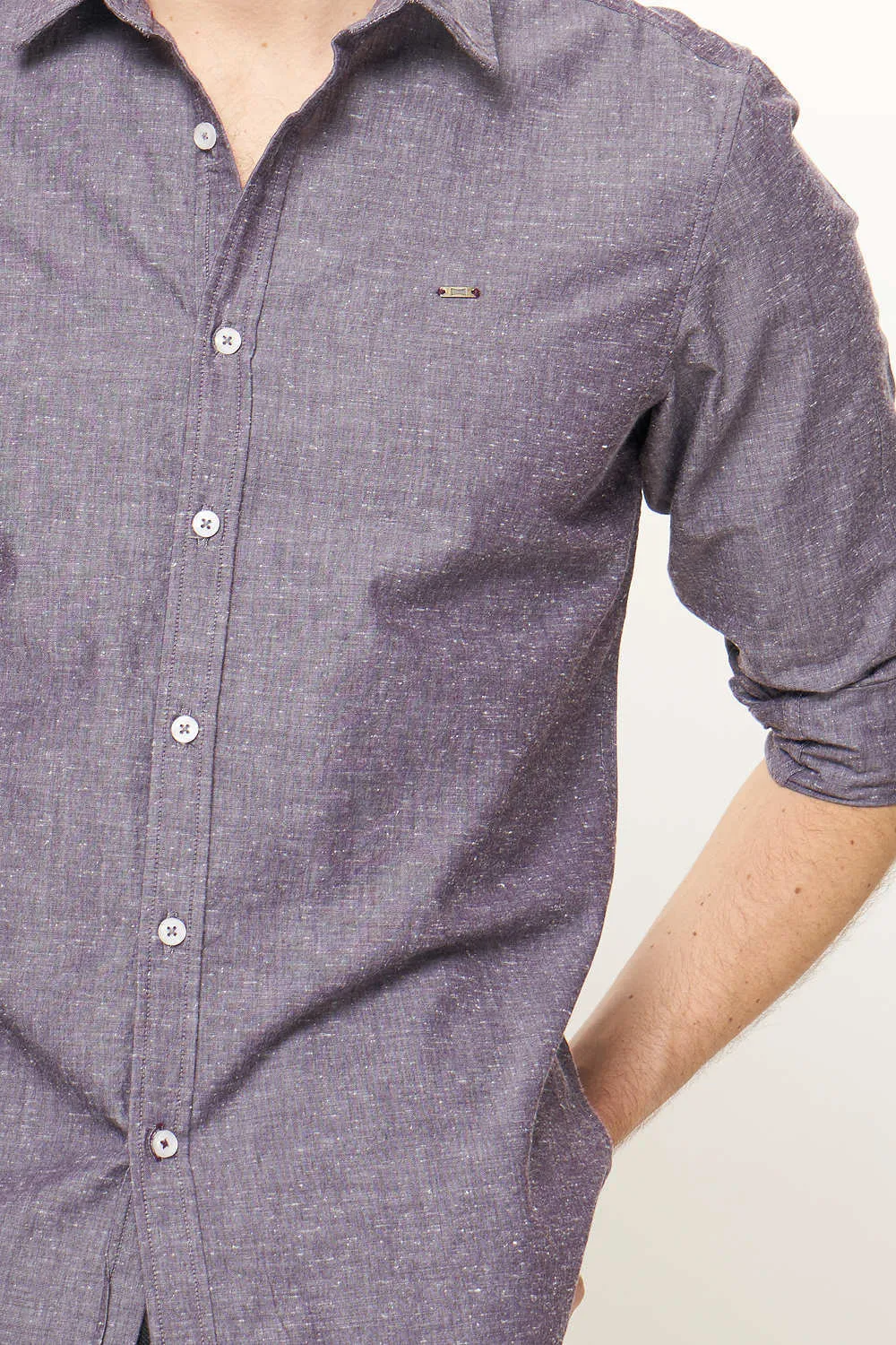 Slim Fit Neps Chambray Shirt