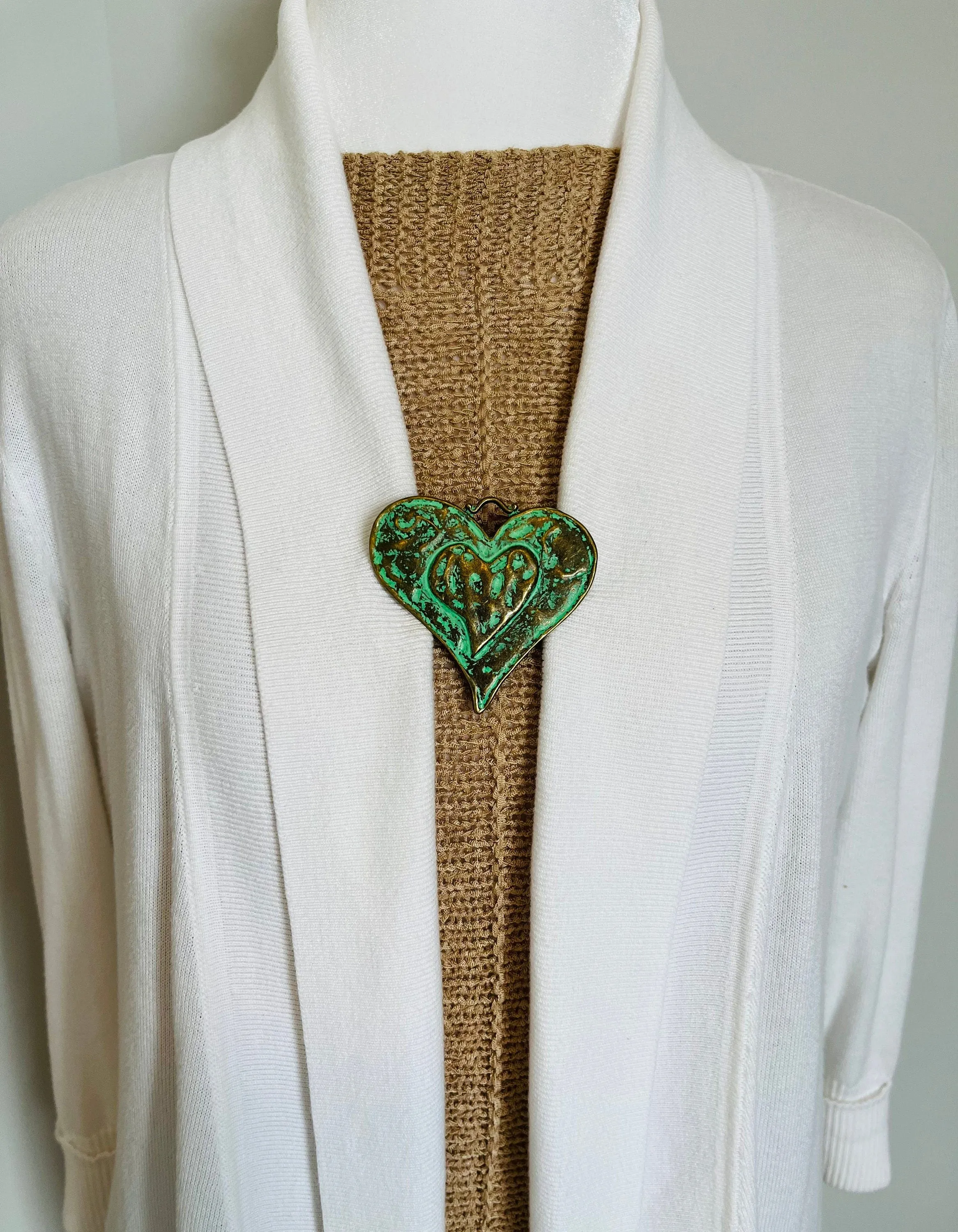 Sweater Clips Patina Heart Sweater Clip Minimalist Cardigan Clasp Sweater Guard Brushed Gold Jewelry Gift Gifts for Her by Fabulici