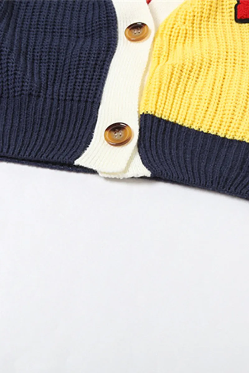 Y2K Colorful Letter Knit Button Crop Sweater